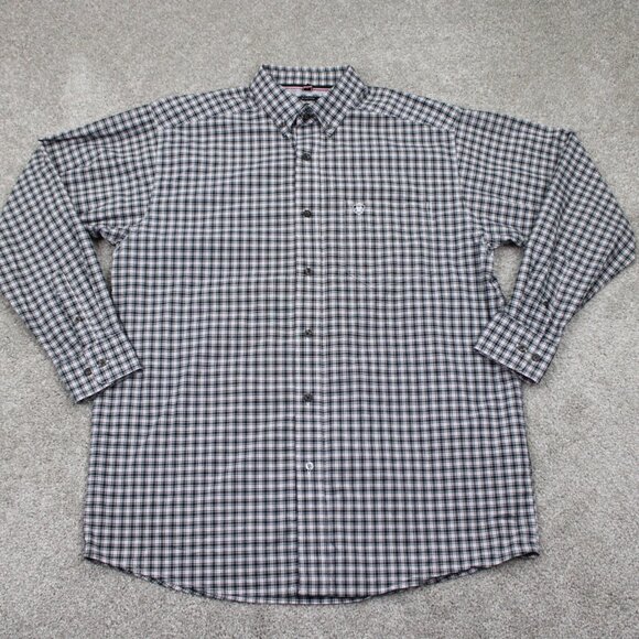 Ariat Pro Series Stretch Shirt Mens Large Black/White/Red Plaid L/S Cotton Blend - Picture 1 of 13